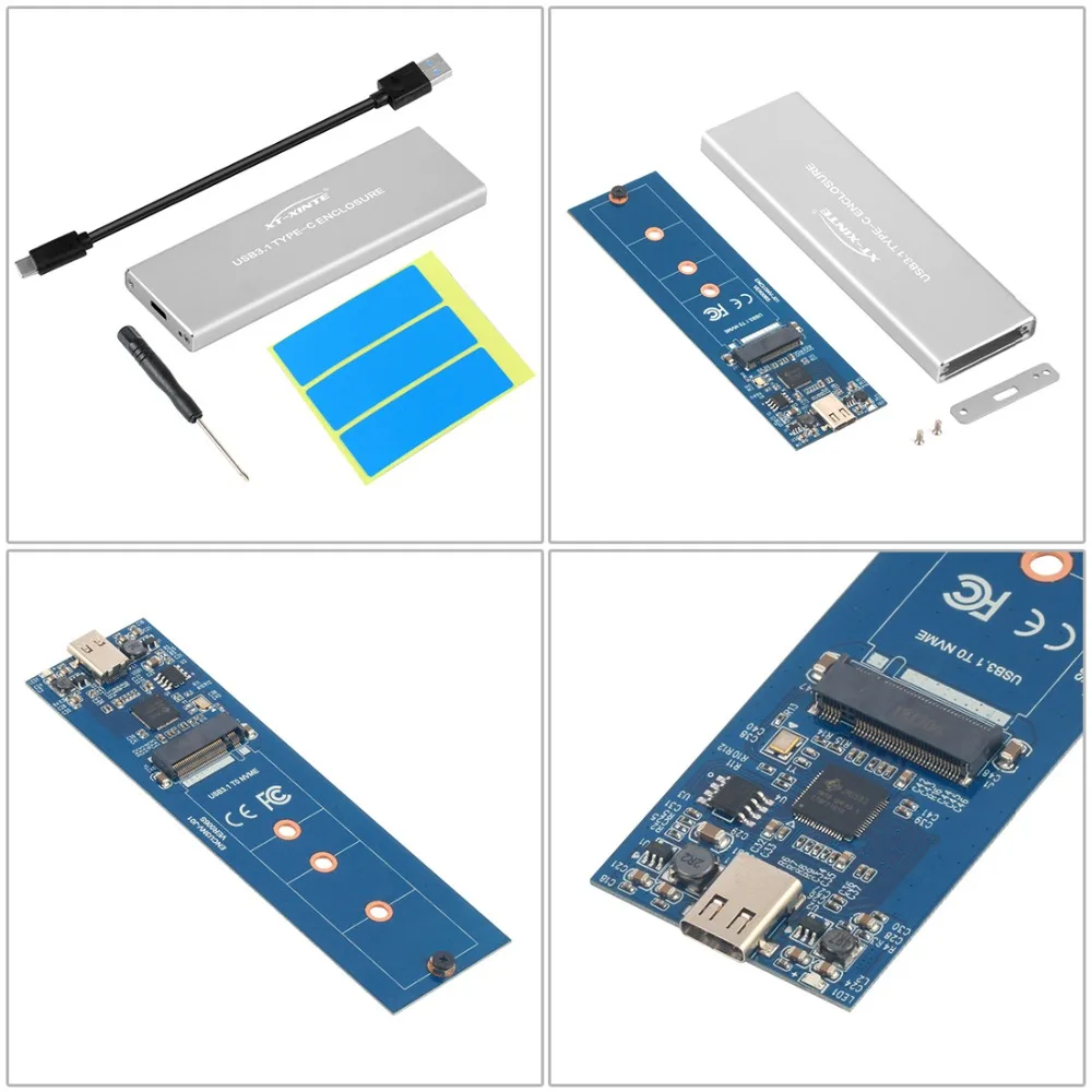 XT-XINTE para NVMe PCIE, caja de disco duro M.2 a USB tipo C, 3,1 M, SSD, caja móvil externa - imagen 3
