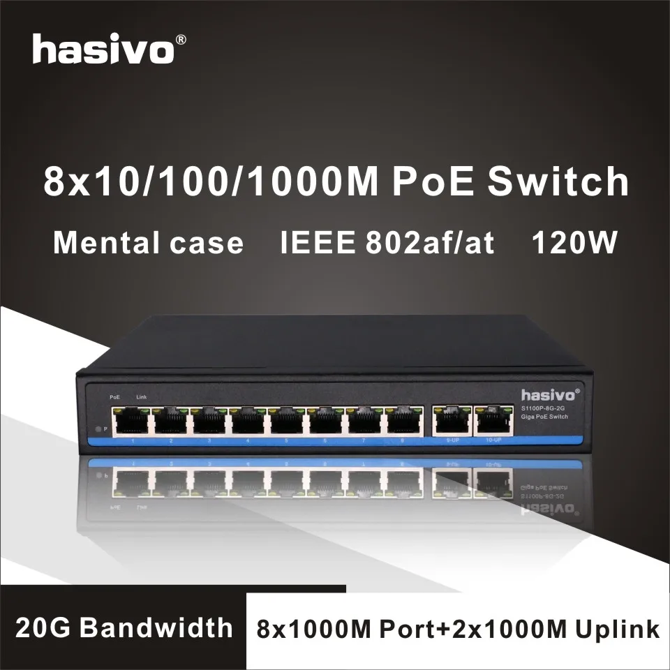 Conmutador Gigabit de 10 puertos Poe, compatible con cámaras IP IEEE802.3af/at y AP inalámbrico, interruptor de red estándar de 48V, 10/100/1000Mbps
