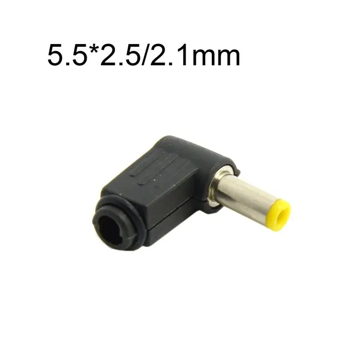 Conector macho de alimentación CC en ángulo recto de 90 grados, conector de Cable adaptador tipo soldadura de 5,5mm X 2,5mm y 2,1mm