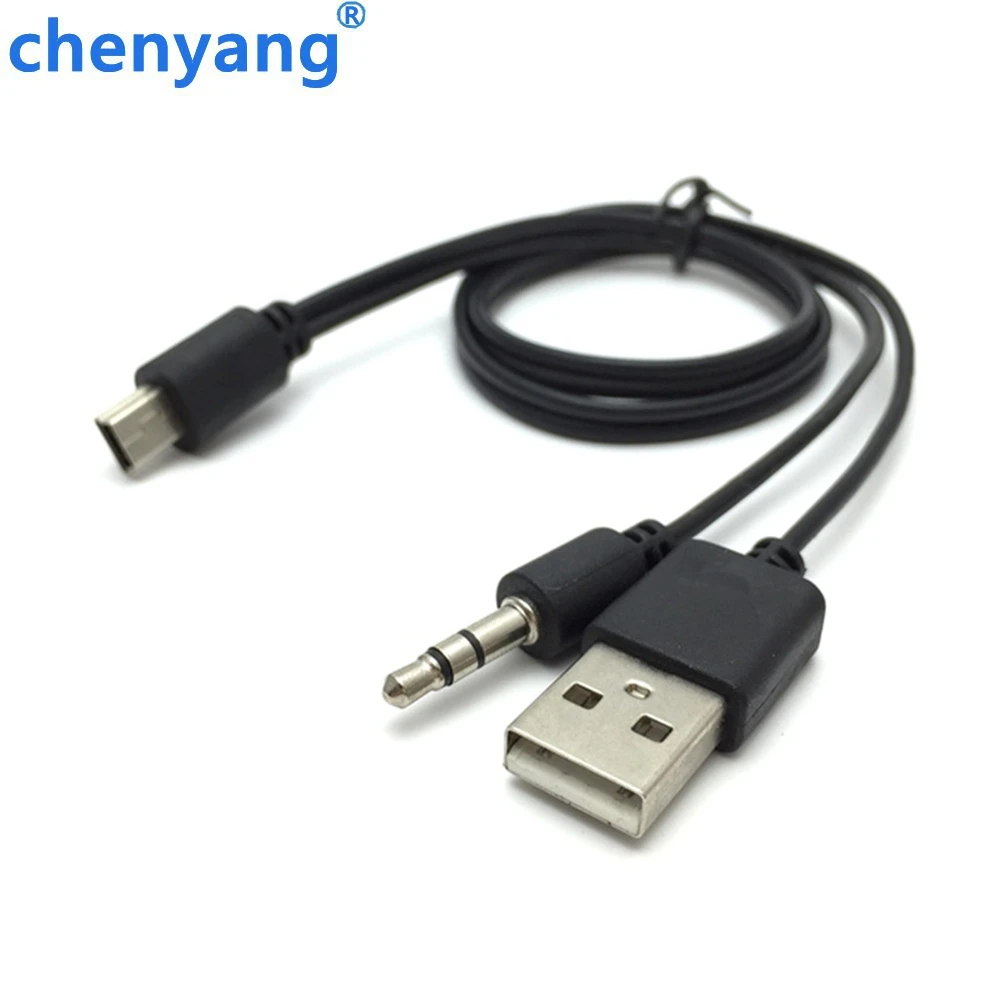 Alta calidad 2 en 1 USB macho Mini USB 5 pines + Cable auxiliar de 3,5 MM Cable auxiliar y cargador negro 2 en 1 para altavoz