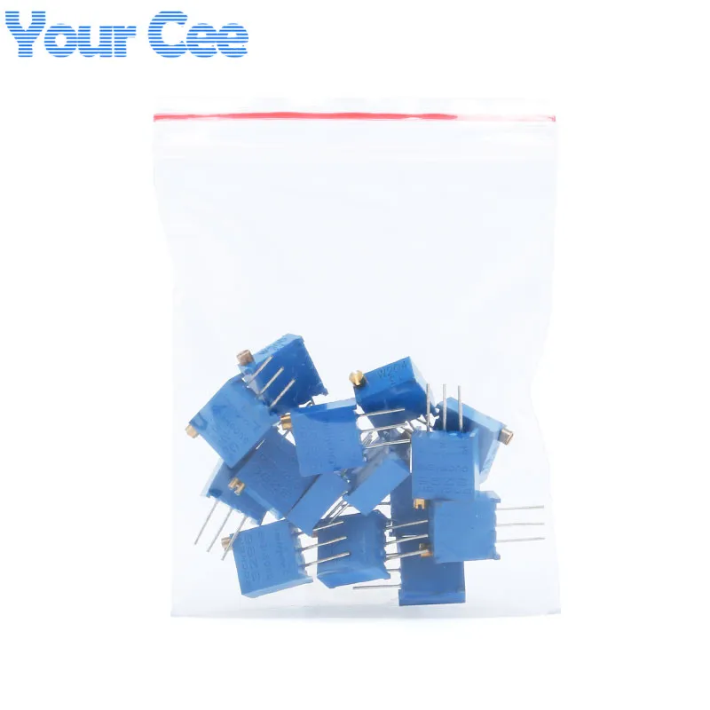 15 Uds 3296W 3296 50 100 200 500 1K 2K 5K 10K 20K 50K 100K 200K 500K 1M 2M ohm 101 Kit de potenciómetro recortador Trimpot 15 tipos * 1 ud. - imagen 2