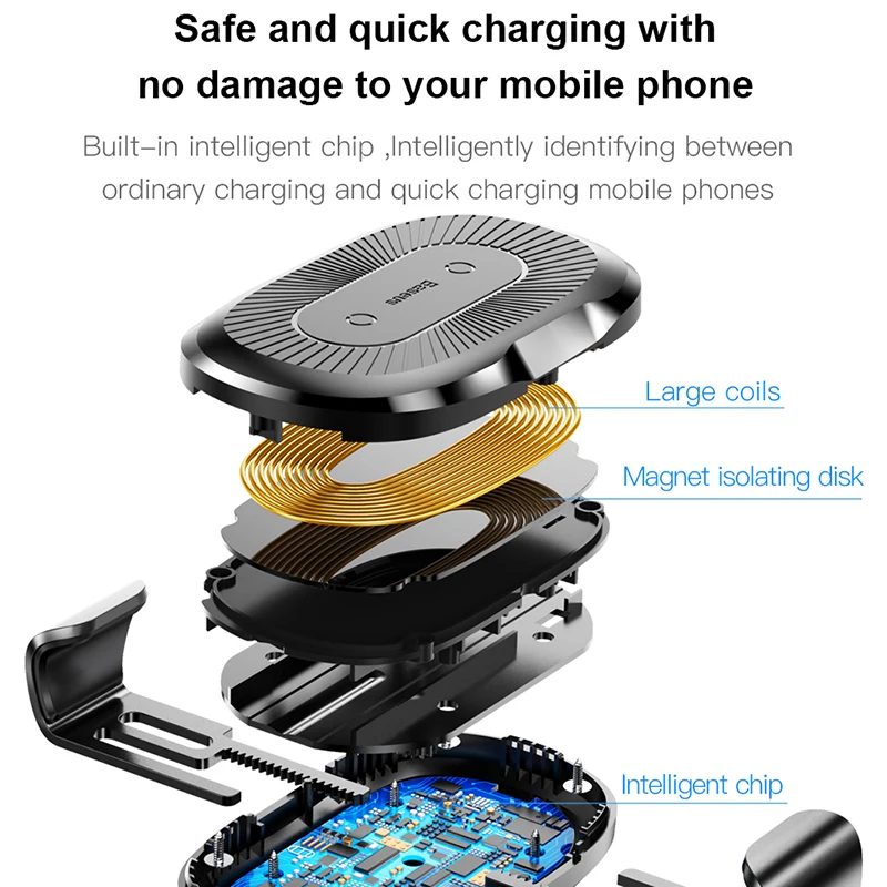 Baseus-cargador inalámbrico QI para coche, soporte de gravedad para iPhone X, Samsung S10, S9, S8, teléfono móvil - imagen 5