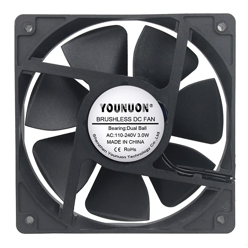 40 piezas de doble bola 120mm 12025 EC ventilador sin escobillas AC 110V 115V 120V 220V 240V ventilador Axial 120x120x25mm viene con parrillas