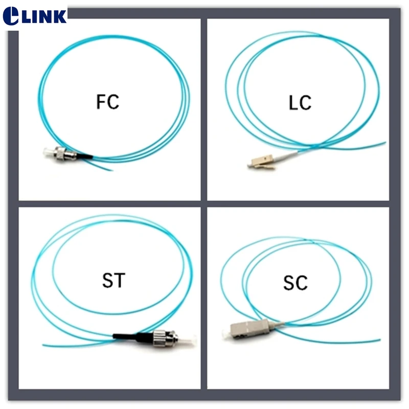 Coleta de fibra óptica OM3 0,9mm MM SC LC ST FC 1m 1,5 m cable flexible óptico aqua FTTH 900um envío gratis de fábrica ELINK 50 Uds
