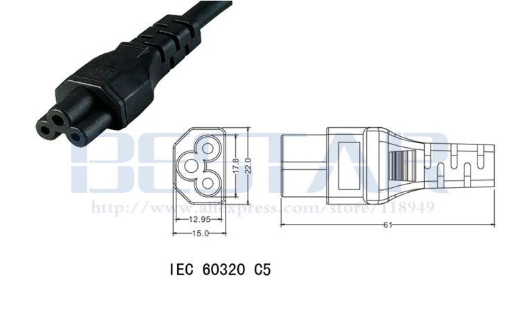 Cable de alimentación de CA corto de 20cm IEC 320 C8 2 pines macho a IEC320 C5 hembra adaptador de hoja de trébol para ordenador portátil adaptador de corriente - imagen 2