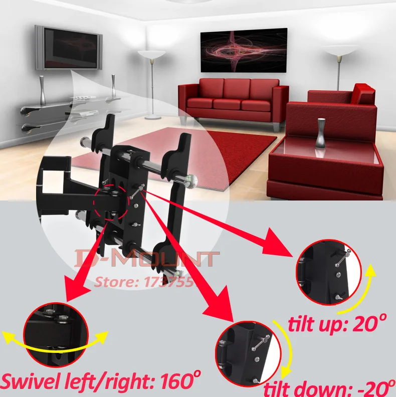 DL-D-201ST 6 brazos 23 "55" montaje en pared de TV lcd retráctil de movimiento completo soporte de pantalla giratoria de acero inoxidable soporte de plasma - imagen 5
