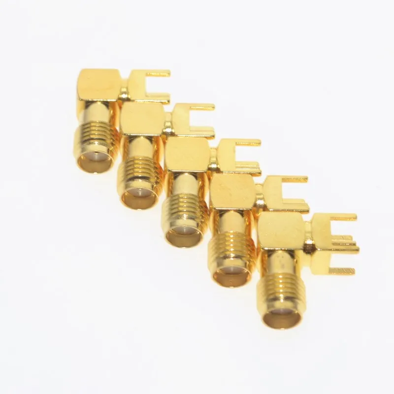 Adaptador de RP-SMA-KWE dorado para montaje en PCB, conector macho de clavija de ángulo recto Coaxial RF SMA, RP-SMA, 10 Uds. - imagen 5