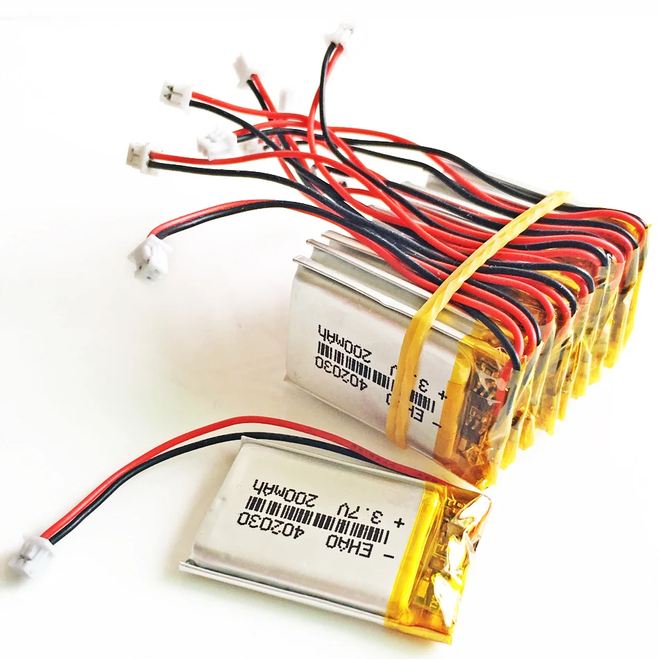 Batería recargable LiPo 3,7 Con JST 200mm, 402030 V, 1,25 mAh, enchufe de 2 pines para cámara Mp3, auriculares, Bluetooth, reloj inteligente, GPS, 10 piezas