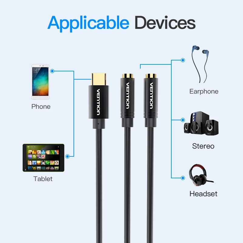 Vention-cable adaptador de auriculares tipo C a 3,5mm, conector USB 3,1 tipo C a Jack 3,5, Cable auxiliar de Audio para Xiaomi Mi6, auriculares y altavoces - imagen 2