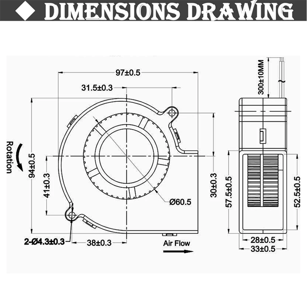 Gdstime-ventilador centrífugo de flujo para barbacoa, soplador de aire grande de 97mm, 97x33mm, 5V, DC 9733, rodamiento de manga de 2800RPM - imagen 4