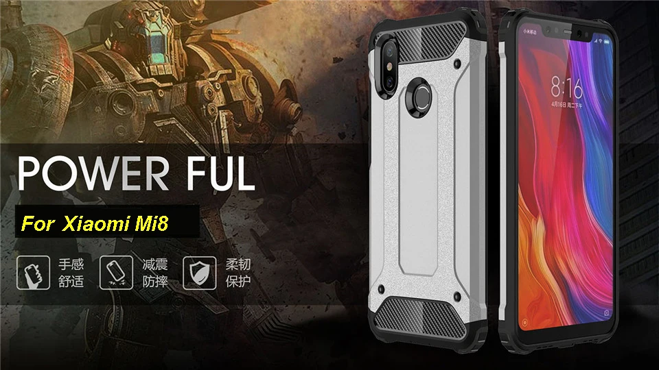 HereCaseStrong Hybrid Tough Shockproof Armor Phone Back Case For Xiaomi Mi8 SE Mix2S Mi5X 6X Redmi 5A Note 5A Rugged Impact Cover (2)