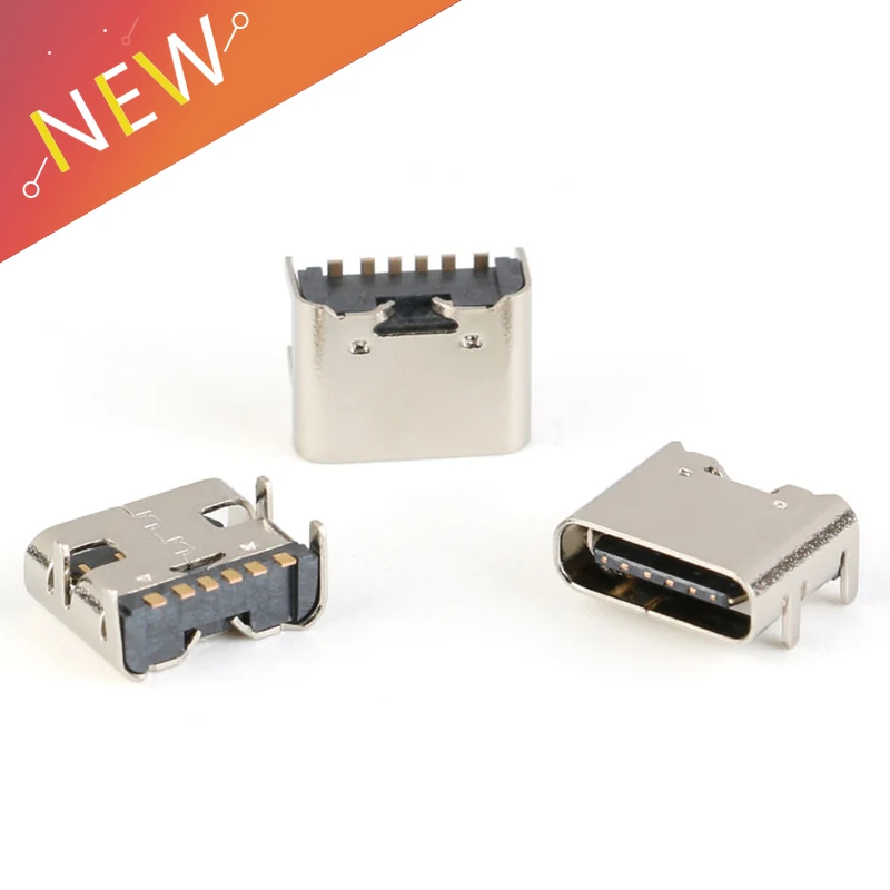 20/10/5 piezas 6 Pin SMT conector de enchufe Micro USB tipo C 3,1 colocación femenina SMD DIP para diseño de PCB DIY carga de alta corriente