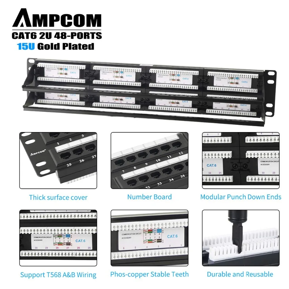 Patch Panel CAT6 48 Puertos RJ45 – Montaje Rack 2U AMPCOM - imagen 4