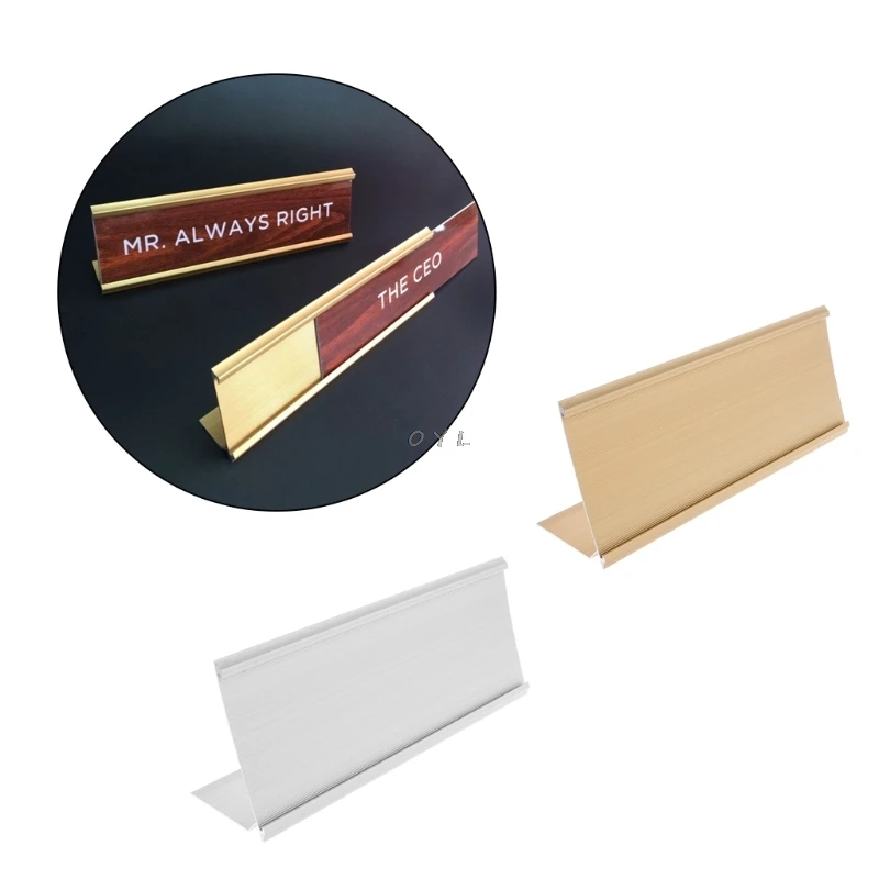 Soporte de placa de escritorio de aleación de aluminio, señal de plata dorada, 9x24cm, para oficina y escuela