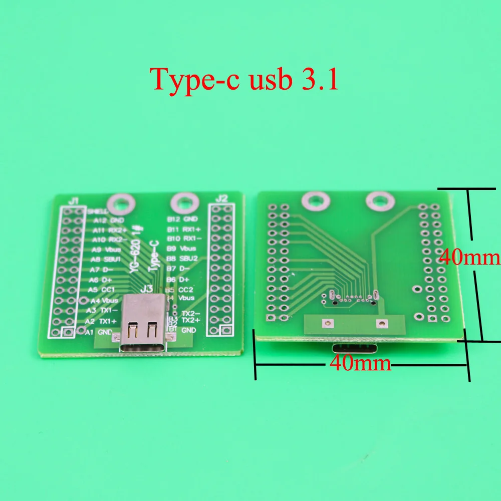 YuXi-conector USB 3,1 tipo C, adaptador de receptáculo de enchufe hembra de 24 pines para soldar cable y cable, soporte de placa PCB de 24 P - imagen 2