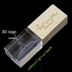 Memoria USB 2.0 de madera y cristal con logotipo personalizado