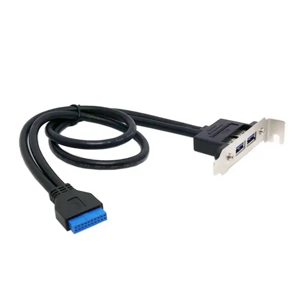 Panel trasero hembra USB 3,0 de perfil bajo de 9,5mm de altura a placa base Cable de 20 pines con soporte PCI 40cm para actualización de computadora
