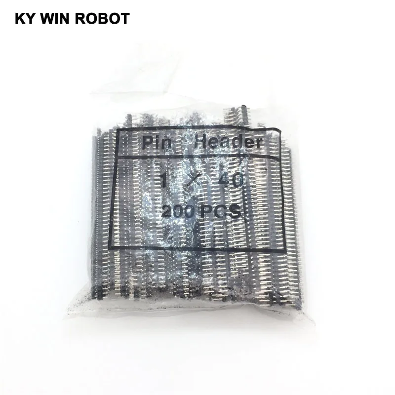 200 Uds 40 pines 1x40 fila única 90 grados 2mm conector de ángulo de cabezal de Pin tira de cobre chapada flexión