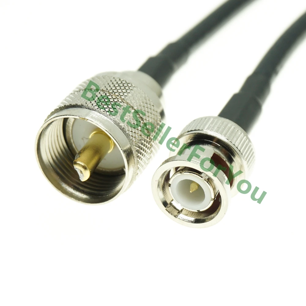 Cable RG58 UHF PL-259 PL259 macho a BNC macho, lote recto, puente de crimpado, pigtail