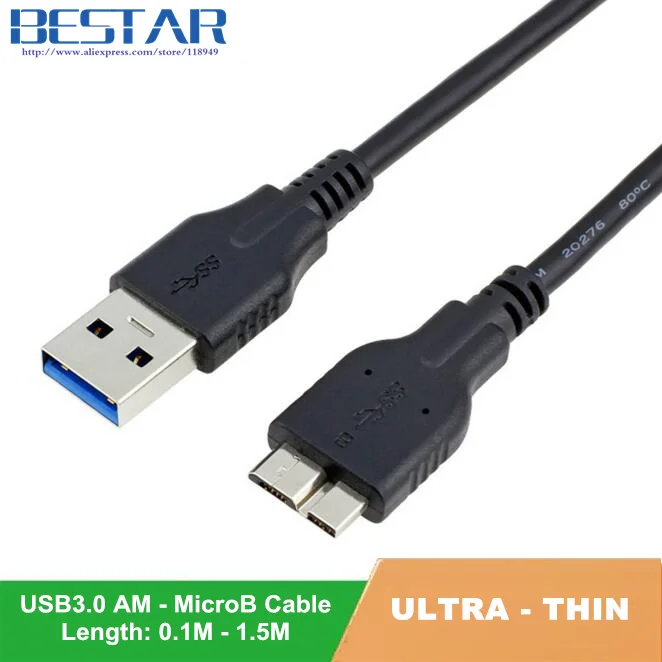 Micro-b USB 3,0, Cable corto de sincronización de datos, Delgado, 30cm, 60CM, 1M, 3M, para LaCie P9220 P9223, Rugged Mini Slim WD My Passport