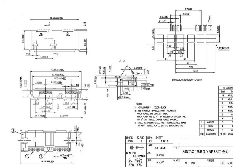 Conector Micro USB 3,0 tipo B SMT hembra, conector SMD2 de 10 pines para Samsung, unidades de disco duro móviles, interfaz de datos, 10 Uds. - imagen 2