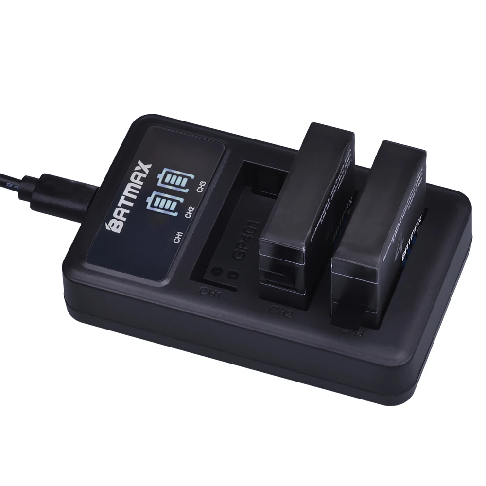 Batmax para Gopro Hero 4 batería de 1680mAh AHDBT-401 con LED USB cargador de 3 ranuras para GoPro Hero 4 cámara de acción deportiva - imagen 5