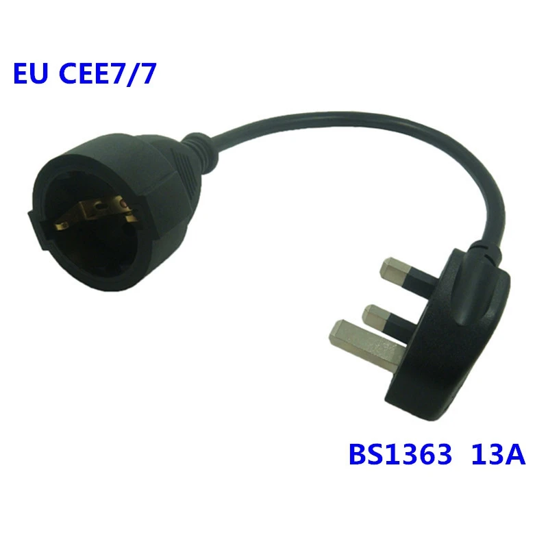 Cable de unidad de distribución de energía PDU de 20cm, enchufe británico BS1363 13A macho a UE CEE7/7, enchufe de 2 pines, Cable adaptador UPS portátil Digital corto