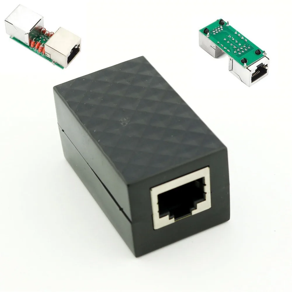 1 unidad de pararrayos RJ45 hembra a hembra adaptador de extensión Jack Ethernet Protector contra sobretensiones dispositivo de protección de red negro