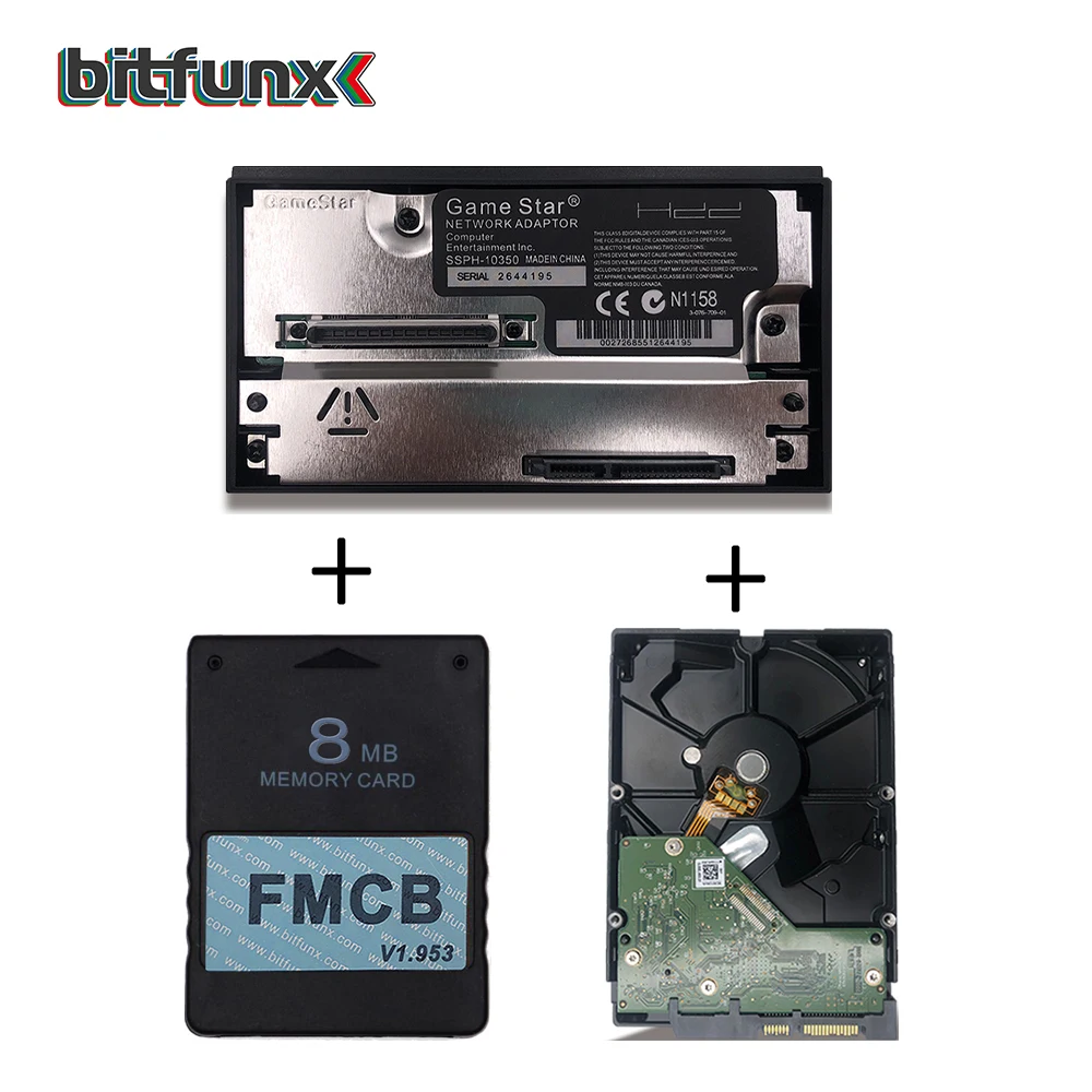 BitFunx-adaptador SATA HDD v1.953 FMCB + 320GB SATA HDD, 70 juegos instalados para PS2 FAT(30000 o 50000)