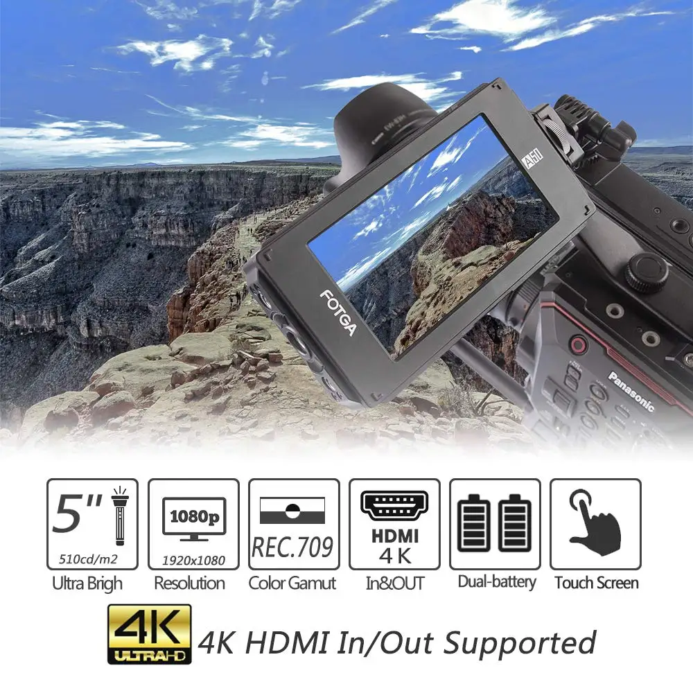 FOTGA DP500IIIS A50T 5 "FHD vídeo en cámara Monitor de campo pantalla táctil 1920x1080 compatible con HDMI para 5DIII IV A7 A7R GH4 - imagen 4