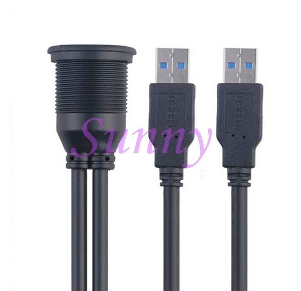 Cable de extensión auxiliar de montaje empotrado para coche, camión, barco, motocicleta, Panel de salpicadero, 2 puertos, doble USB 3,0, AUX, 1M - imagen 4
