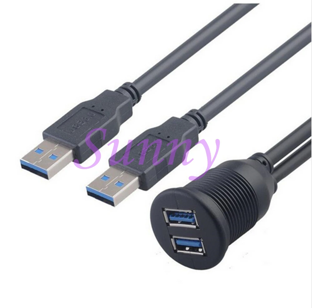 Cable de extensión auxiliar de montaje empotrado para coche, camión, barco, motocicleta, Panel de salpicadero, 2 puertos, doble USB 3,0, AUX, 1M
