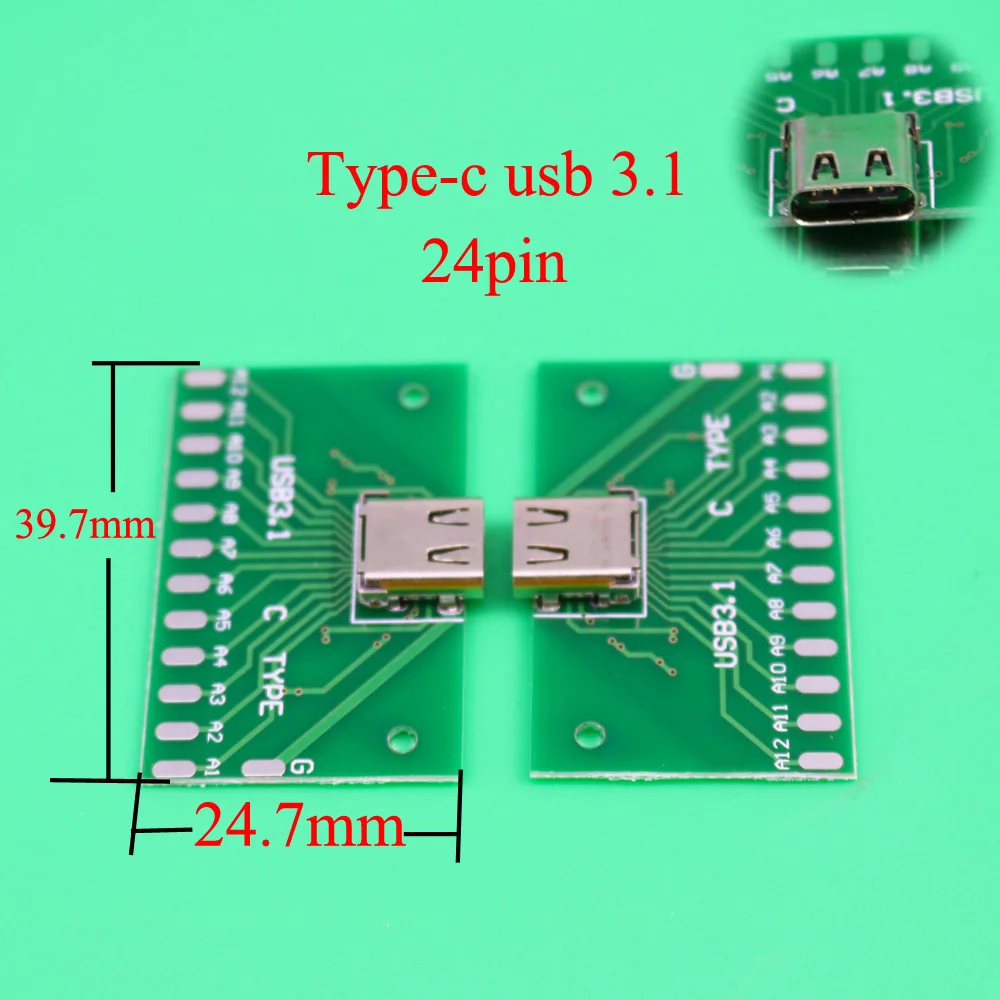 YuXi-conector USB 3,1 tipo C, adaptador de receptáculo de enchufe hembra de 24 pines para soldar cable y cable, soporte de placa PCB de 24 P - imagen 3