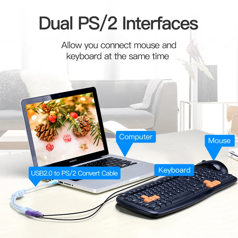 Vention-Cable convertidor USB a PS2, adaptador macho a PS/2 hembra, Cable de extensión USB para teclado, ratón, escáner, PS2 - imagen 4
