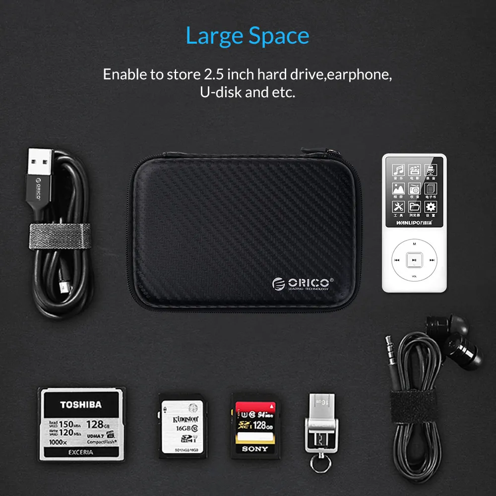 ORICO 2.5 Estuche para disco duro Bolsa de protección HDD portátil para disco duro externo de 2,5 pulgadas/auriculares/disco U Estuche para unidad de disco duro negro - imagen 3