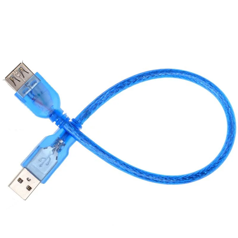 Cable Extensión USB 2.0 Cobre Macho Hembra Cable Corto USB Doble Blindaje Transparente Azul Alta Velocidad Antiinterferencias 30cm - Vista principal del producto