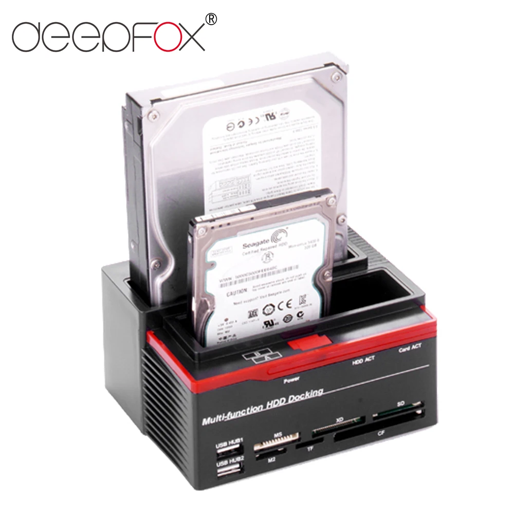 DeepFox-estación de acoplamiento para disco duro SATA IDE de 2,5/3,5 pulgadas, carcasa clon de HDD, 2 puertos USB 2,0 tipo C Hub MS/M2/XD/CF/SD/lector de tarjetas TF - imagen 2
