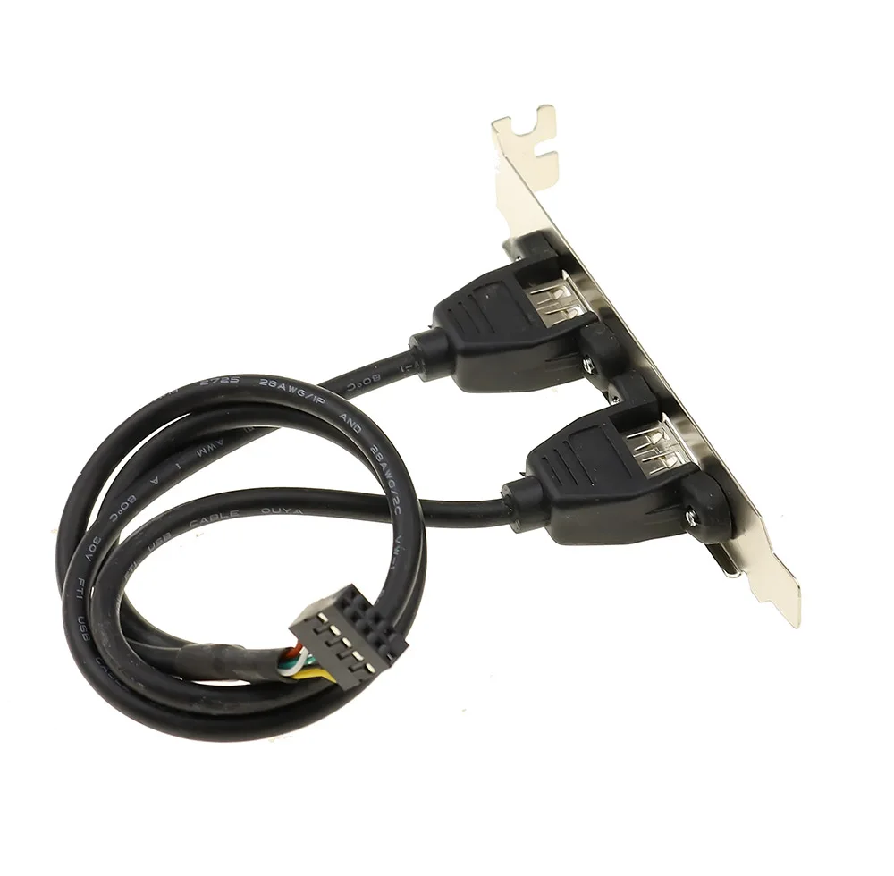Nuevo soporte de expansión del Panel trasero de la placa base USB 2,0 de 2 puertos a la placa base IDC de 9 pines Cable USB adaptador de Host 2 colores - imagen 2
