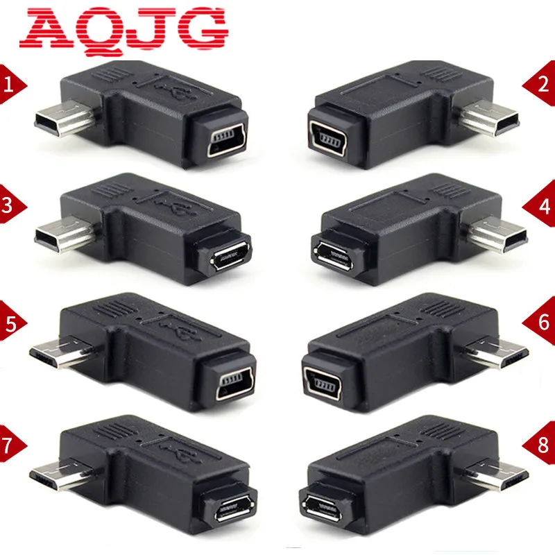 Adaptador de sincronización de datos, conector Mini USB a Mini USB, ángulo izquierdo y derecho, 90 grados, 5 pines, hembra a Micro USB macho - imagen 2