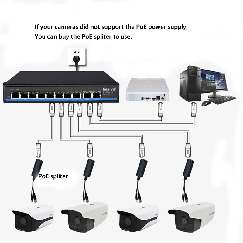 Conmutador Gigabit de 10 puertos Poe, compatible con cámaras IP IEEE802.3af/at y AP inalámbrico, interruptor de red estándar de 48V, 10/100/1000Mbps - imagen 3