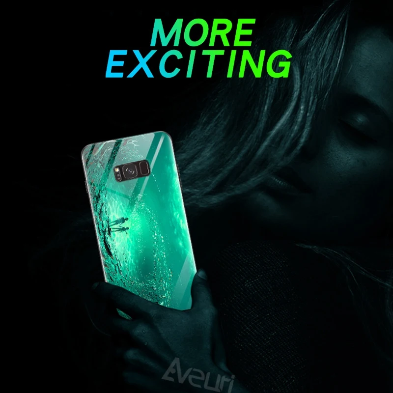 Funda de vidrio templado luminoso para Samsung Galaxy S8, S9, S10 Plus, Note 10 Plus, cubierta trasera, protección a prueba de golpes, funda de teléfono Coque - imagen 5