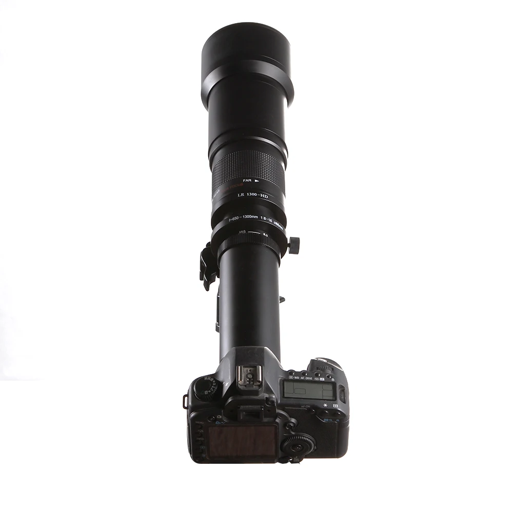 Teleobjetivo de 650-1300mm f/8-16 con Zoom Manual, adaptador de montaje TELE + T2 para cámara Canon, Nikon, DSLR, EF, lente de montaje de EF-S, novedad