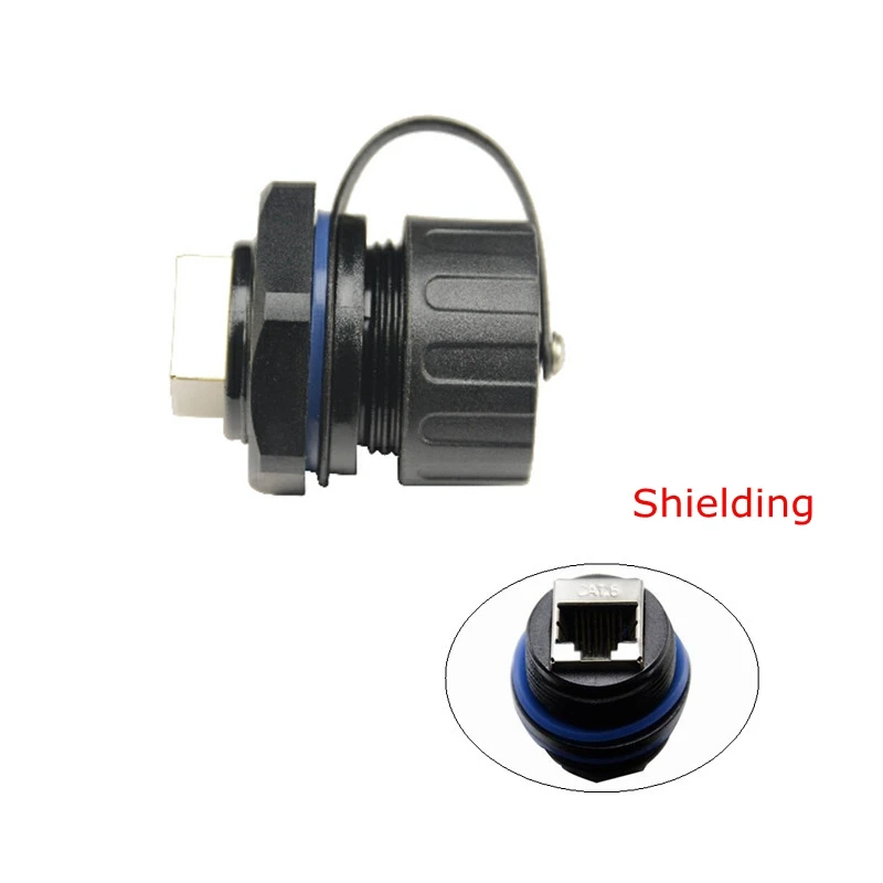 Conector RJ45 impermeable Ethernet LAN RJ 45 CAT5 CAT 5E CAT6 CAT 6E hembra M25 blindaje de cabeza recta enchufe de cubierta a prueba de agua