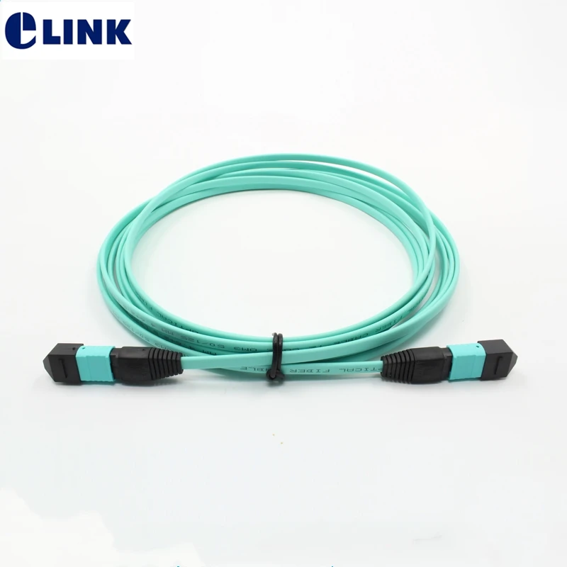 Cable de conexión de fibra óptica MPO, cinta de 12 núcleos, cable plano de fibra OM3 2mtr aqua color ftth, puente de fibra óptica MM mpo-mtp ELINK