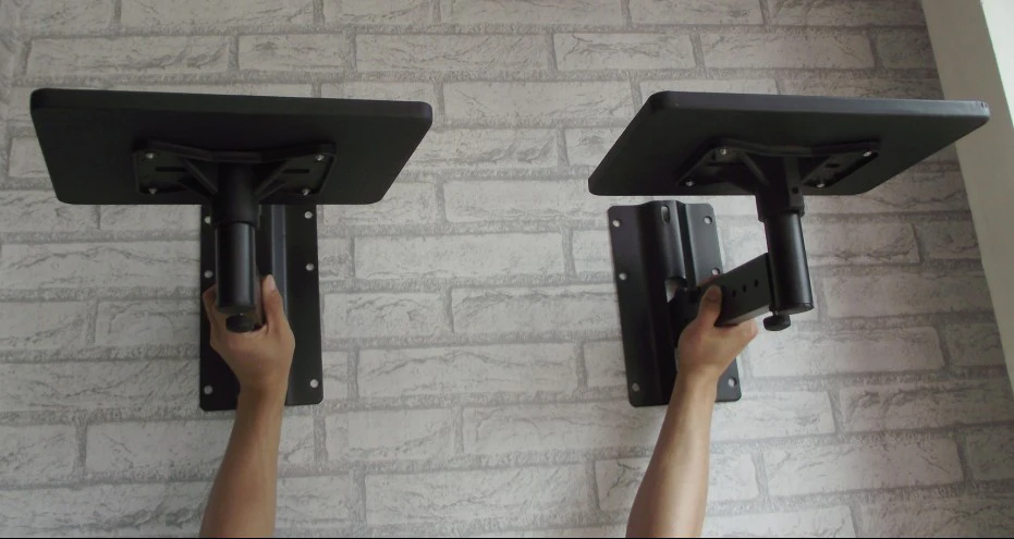 Soporte de altavoz de movimiento completo, montaje de alta resistencia, Flexible, rotación basculante, con bandeja, proyector, 2 piezas (1 par)