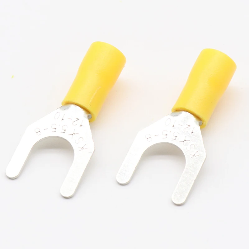 SV5.5-8 conector de Cable de Terminal amarillo 50 Uds. Terminales de conector de engarce de pala de horquilla aislada cableado eléctrico SV5-8 SV - imagen 3