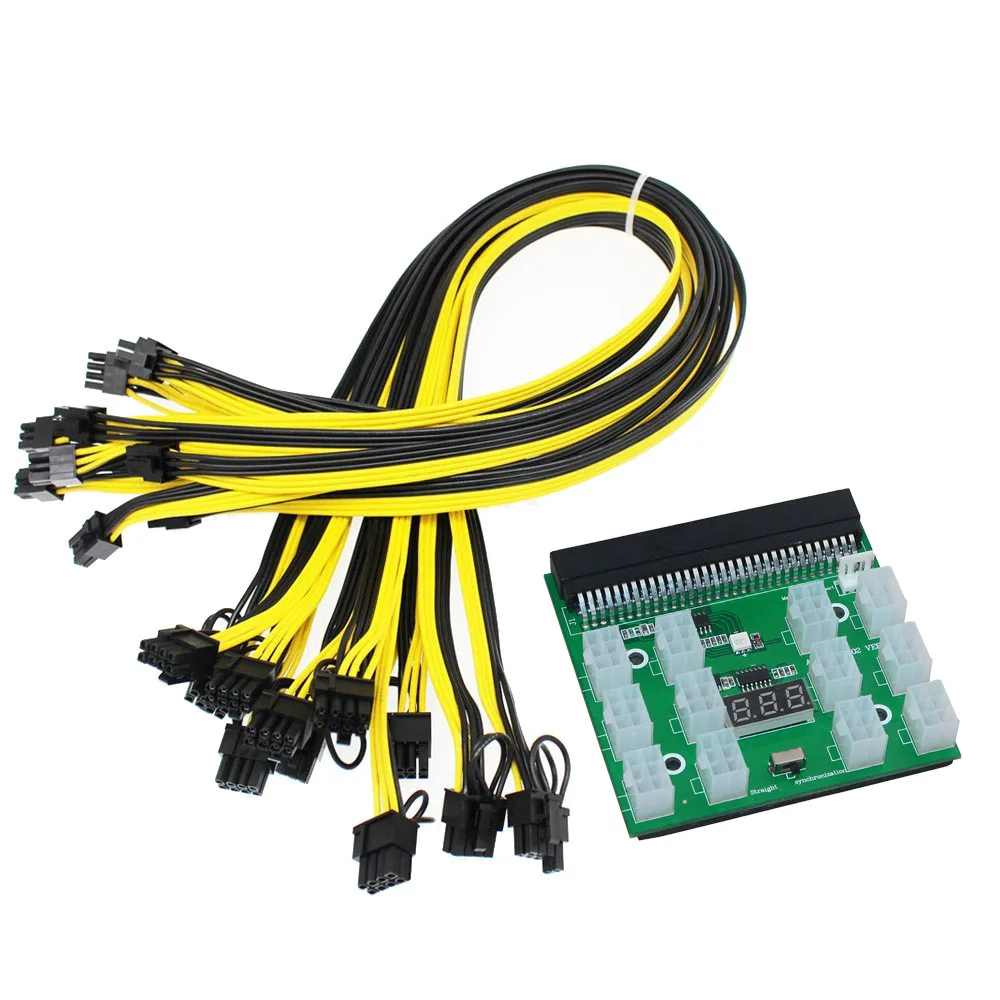 Placa Distribución Energía 1200W/750W + 12 Cables 6P a 8P GPU Mining