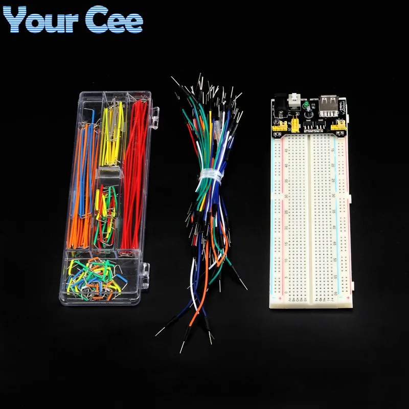 Módulo de alimentación de placa de pruebas MB102 + kit de placa de pan prototipo sin soldadura de MB-102 puntos + 65 cables de puente flexibles + caja de cables de puente de 140 Uds - imagen 2