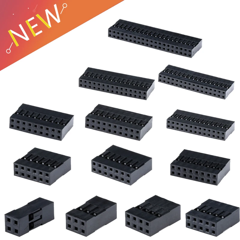 Conector Dupont de doble fila, 20 piezas, 2,54mm, 2x2/3/4/5/6/7/8/9/10/13/15/16/20Pin cabezal