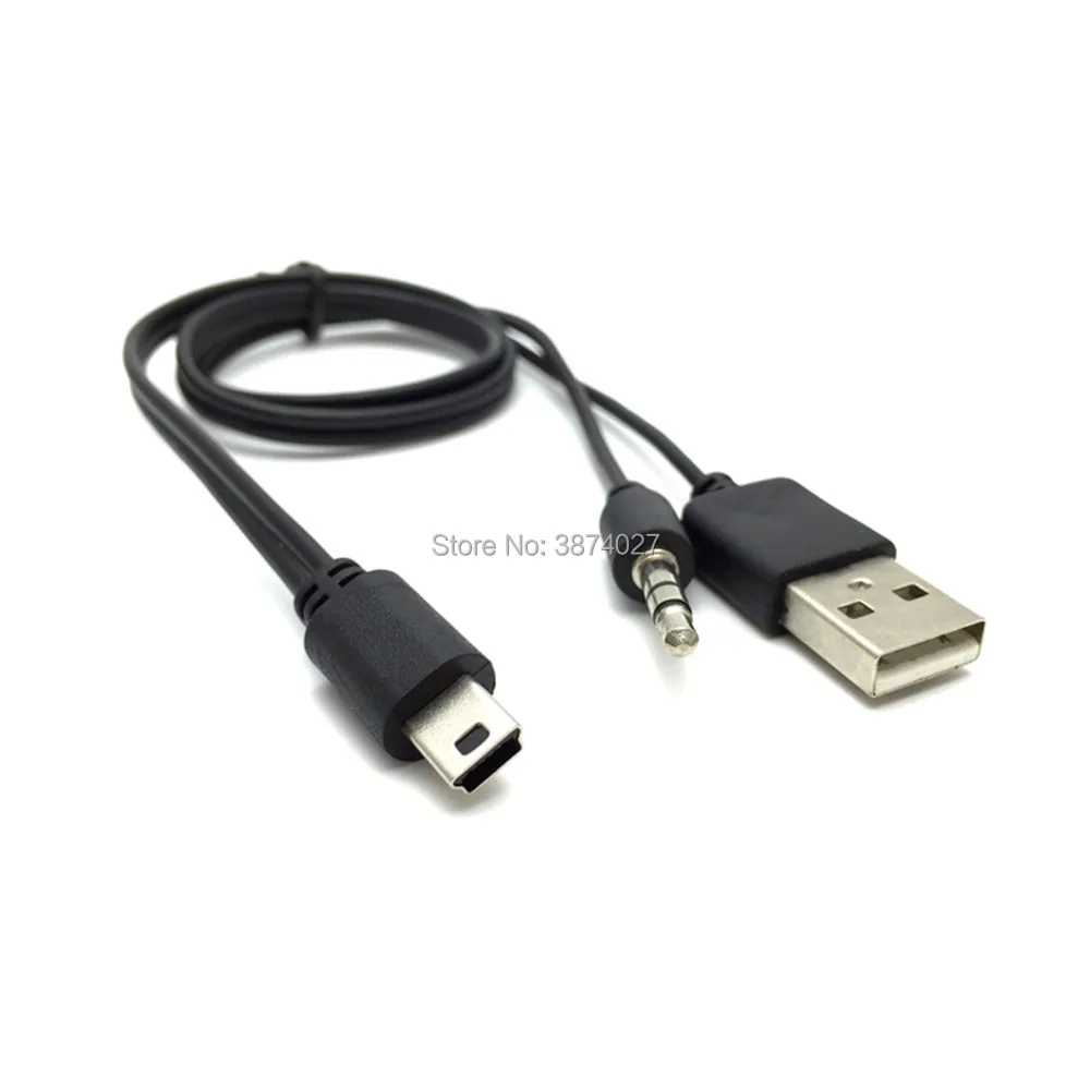 Alta calidad 2 en 1 USB macho Mini USB 5 pines + Cable auxiliar de 3,5 MM Cable auxiliar y cargador negro 2 en 1 para altavoz - imagen 2